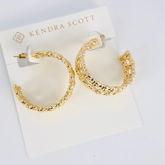 NWT Kendra Scott Natalie Braided Hoop Gold Earrings - Picture 4 of 7